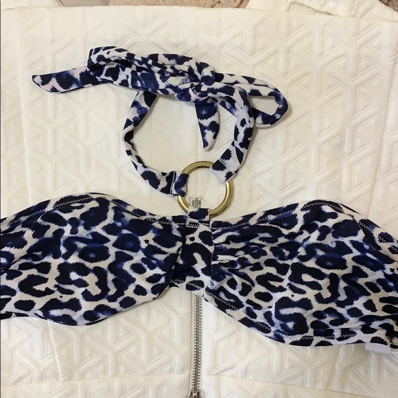 OCEAN CLUB BLUE LEOPARD BANDEAU BIKINI TOP - Picture 1 of 4